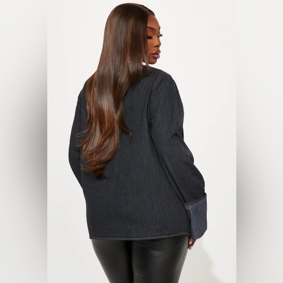 NEW! FASHION NOVA 'Nour' Pinstripe Cuffed Oversized Denim Blazer Jacket - Picture 5 of 14